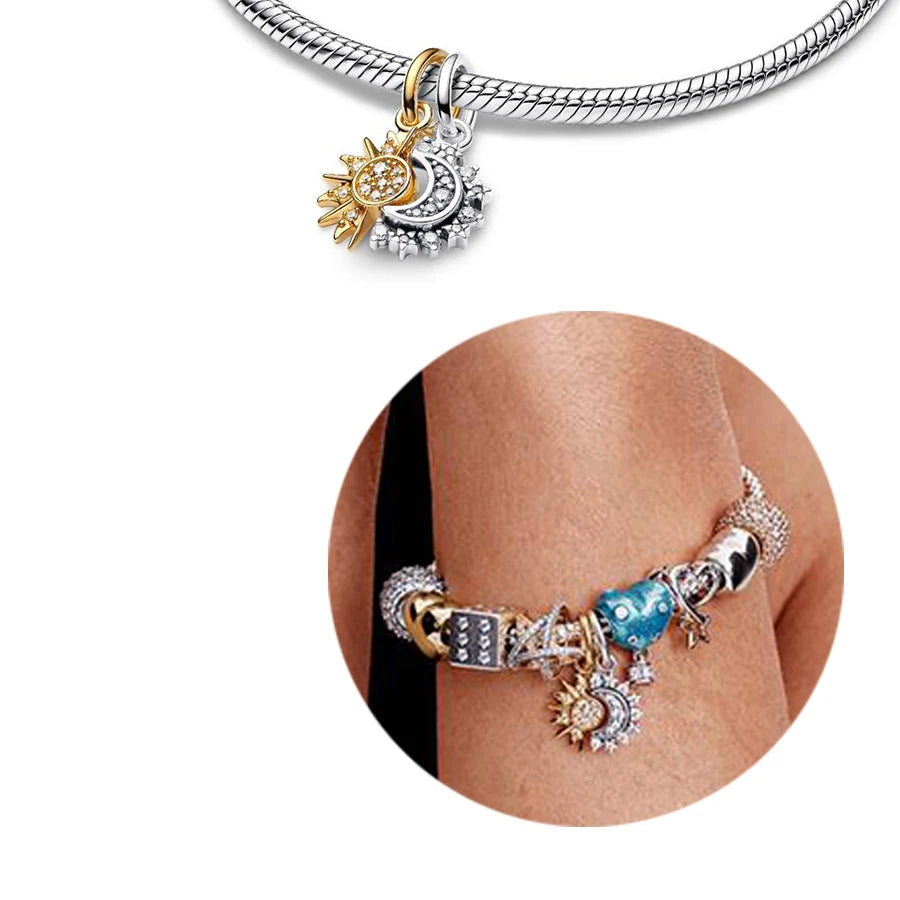 Charm Bead Soleil & Lune Séparable Argent 925 - Pendentif Bracelet Pandora Compatible Bijou Femme