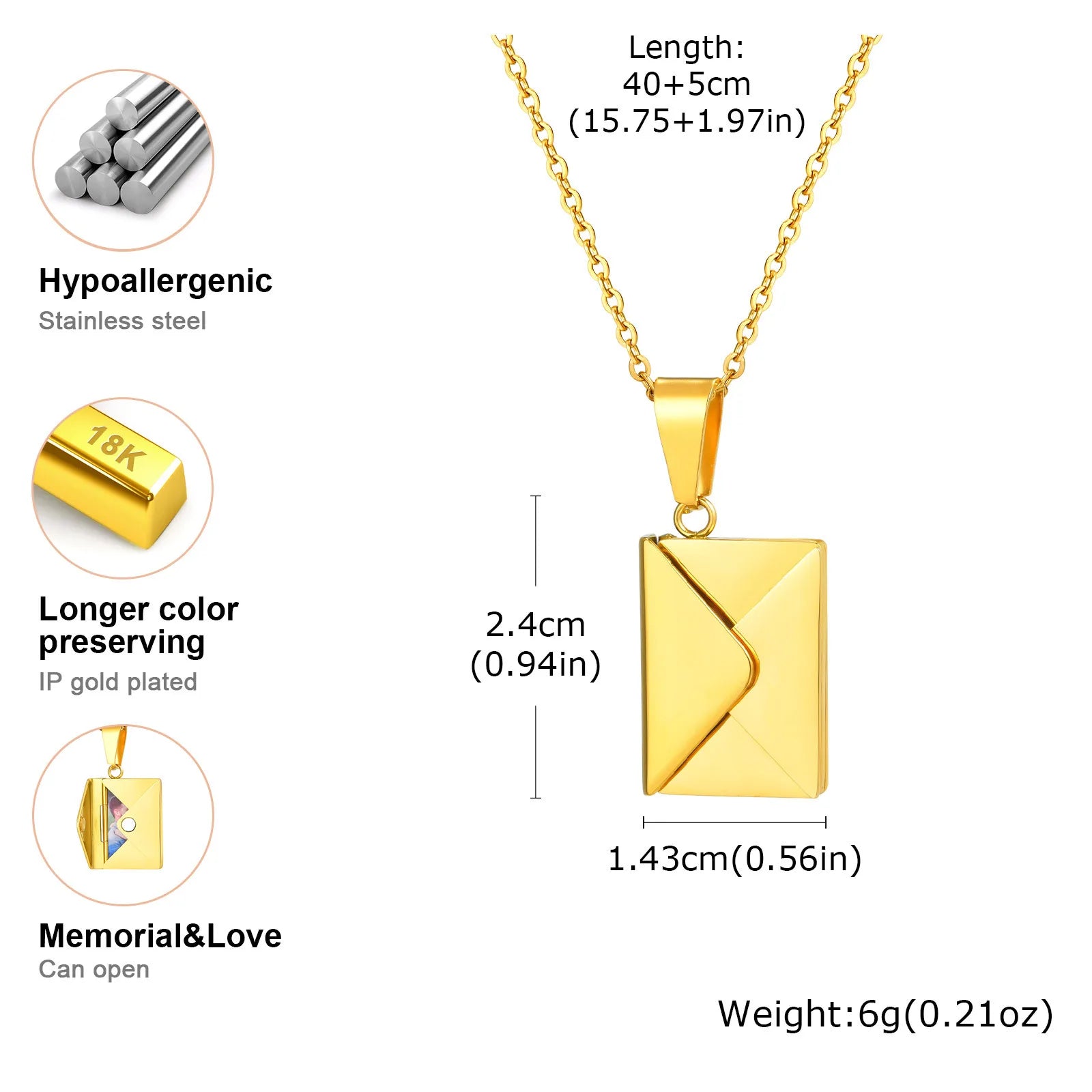 Collier Médaillon Photo Enveloppe Lettre d'Amour - Pendentif Personnalisé Femme