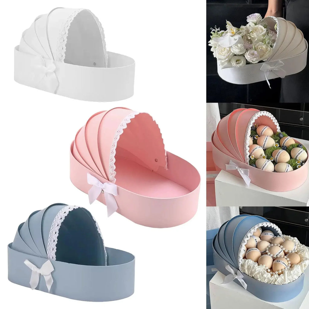Boîte Cadeau Berceau Baby Shower - Arrangement Floral Romantique pour Naissance