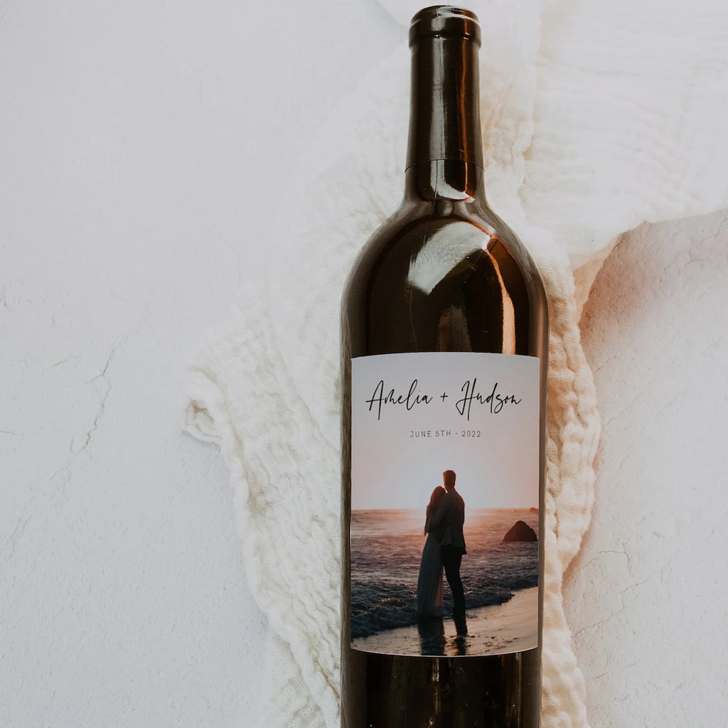 Étiquettes Vin Personnalisées Photo - Cadeau Mariage Minimaliste