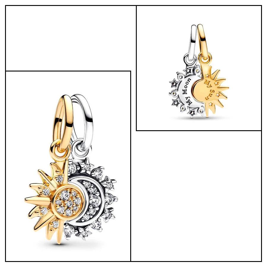 Charm Bead Soleil & Lune Séparable Argent 925 - Pendentif Bracelet Pandora Compatible Bijou Femme