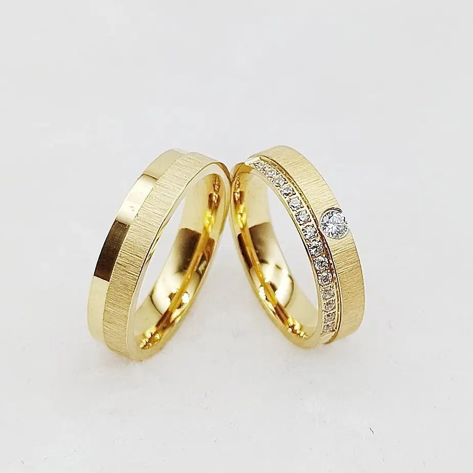 Alliances Mariage Couple Cœur Or 18K Plaqué CZ - Bagues Assorties Homme Femme Fiançailles