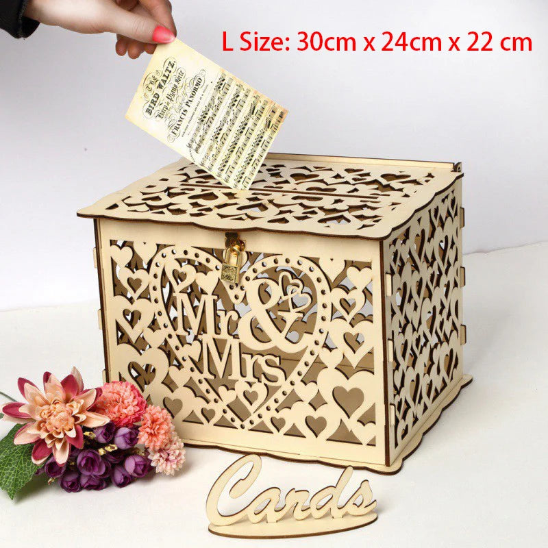 Livre d'Or Mariage Cœur en Bois - Boîte à Souhaits Goutte Déco Table Rustique Personnalisable