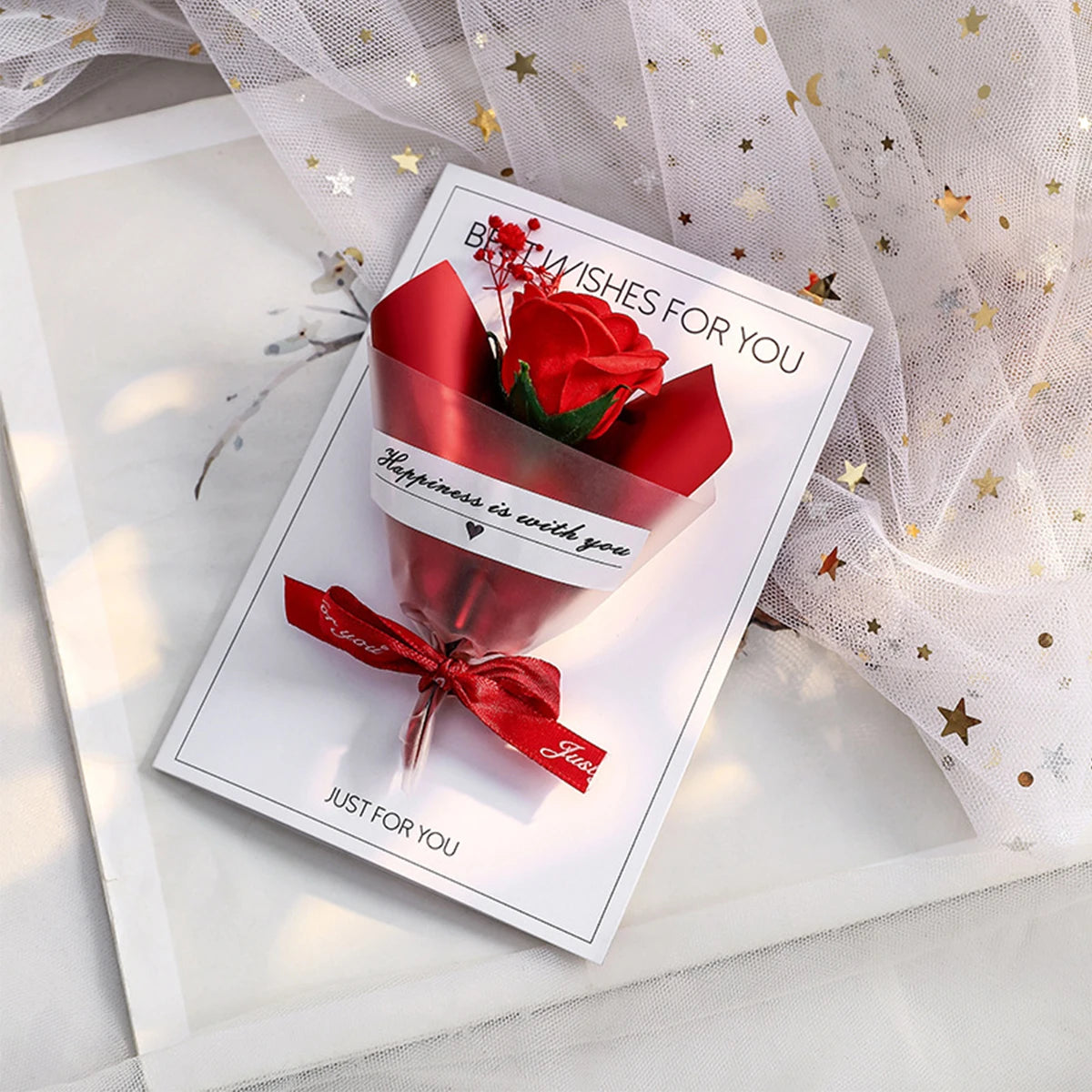 Carte de Vœux Artisanale avec Fleur Éternelle - Saint-Valentin Fête des Mères Anniversaire