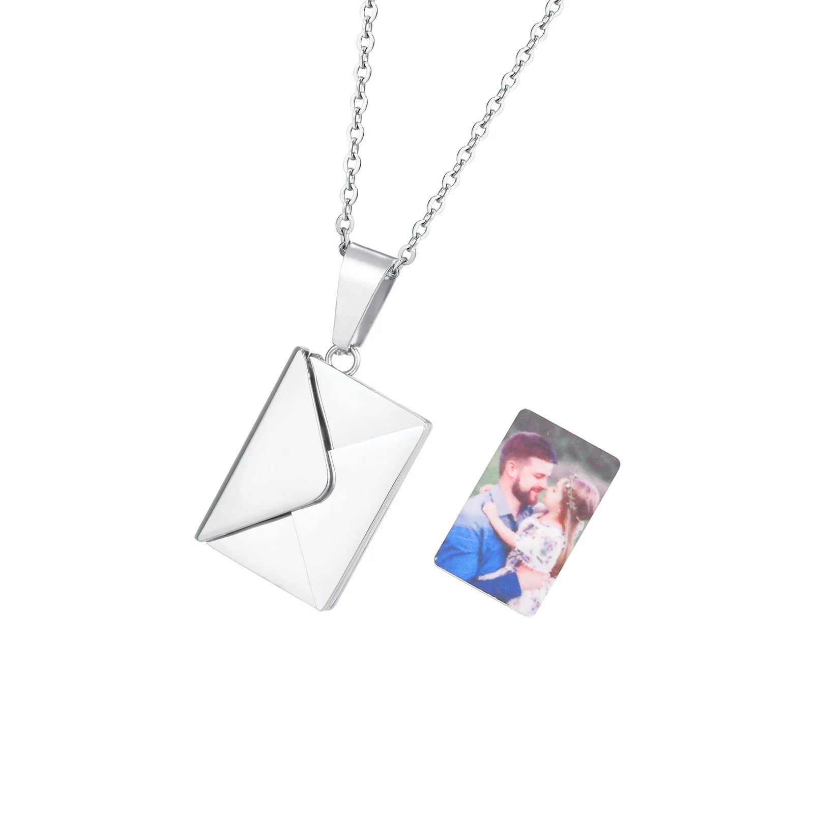 Collier Médaillon Photo Enveloppe Lettre d'Amour - Pendentif Personnalisé Femme