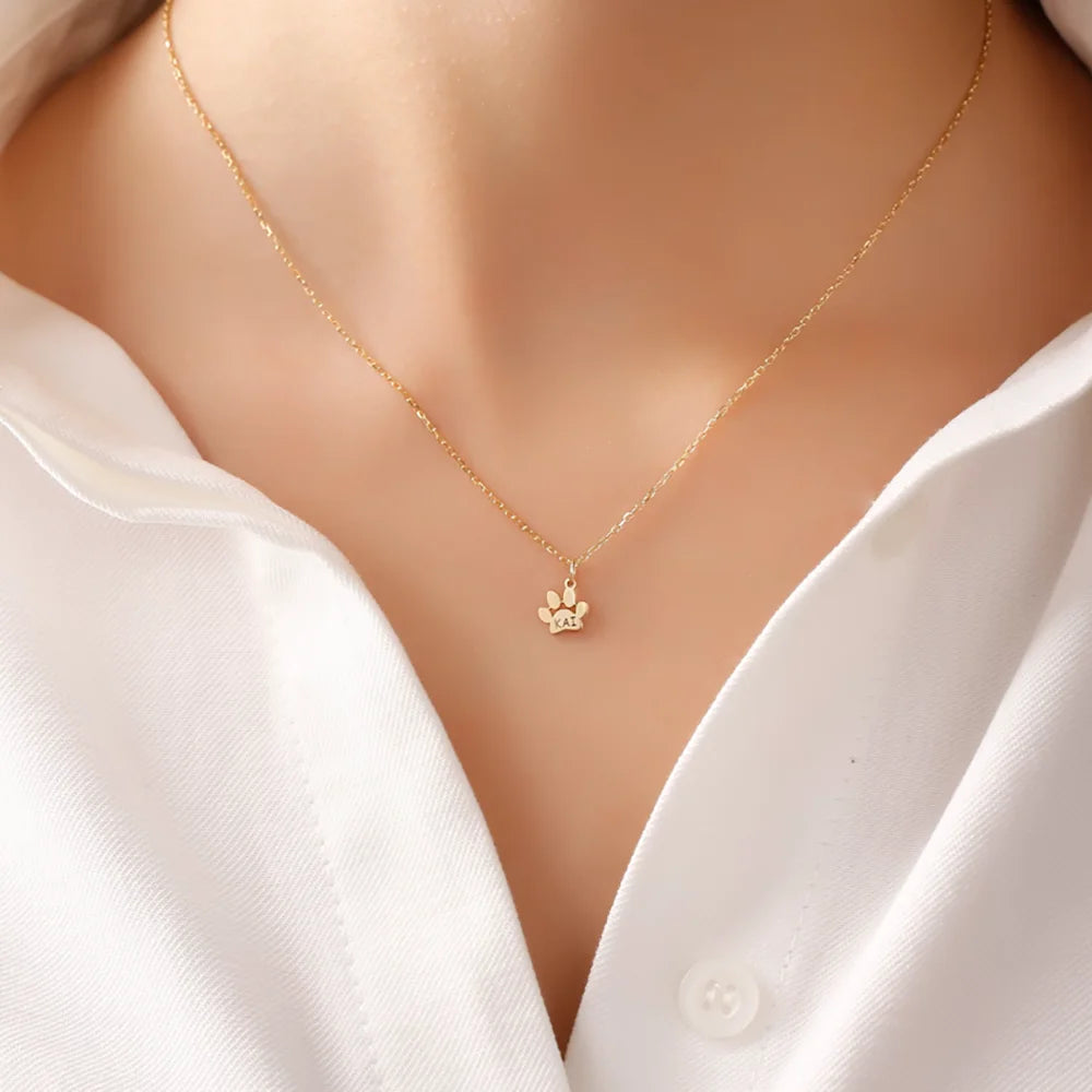 Collier Personnalisé Multi-Prénoms Animaux Pattes Gravé Acier Inoxydable - Cadeau