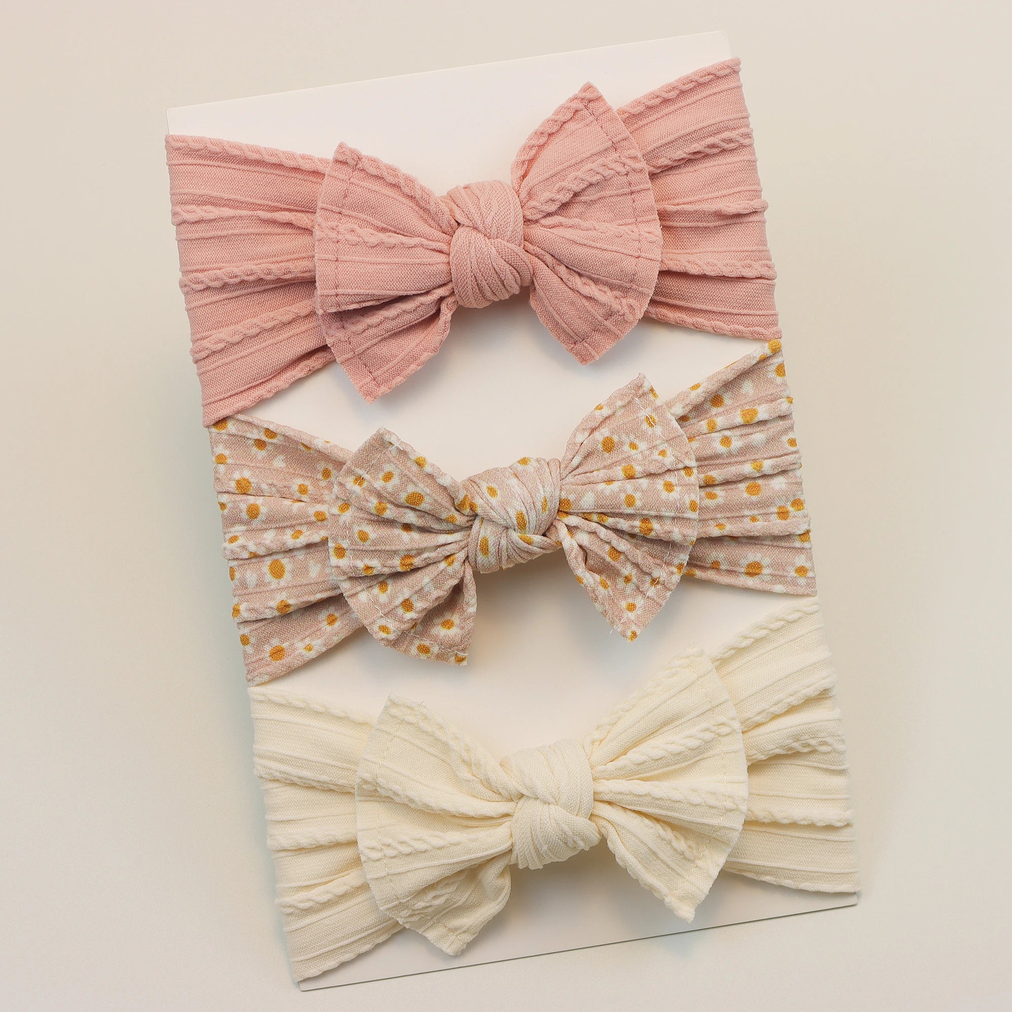 Set 3 Bandeaux Bébé Fille Élastiques avec Nœuds - Accessoires Cheveux Nouveau-né Turban Doux
