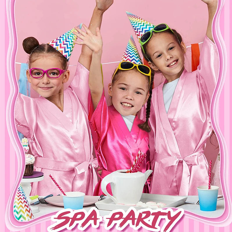 Set Spa Party Filles 6 Pièces - Peignoirs Satin Chaussons Sac Cadeau