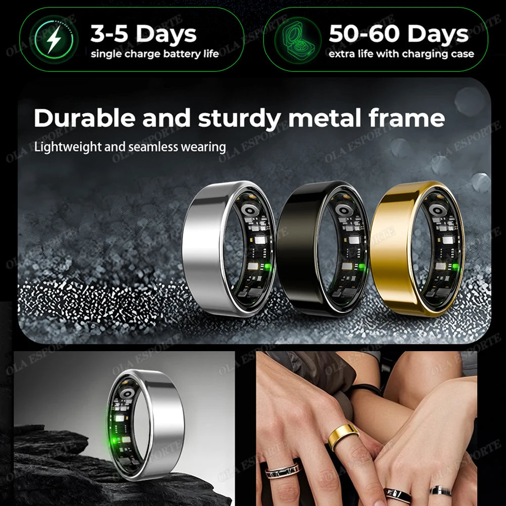 Bague Connectée R09 avec Boîtier de Charge - Moniteur Cardiaque & Oxygène - Étanche 5ATM