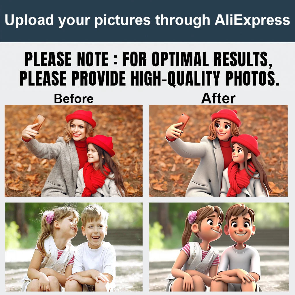 Portrait Cartoon Personnalisé Photo - Poster Mural Famille Couple - Cadeau Unique