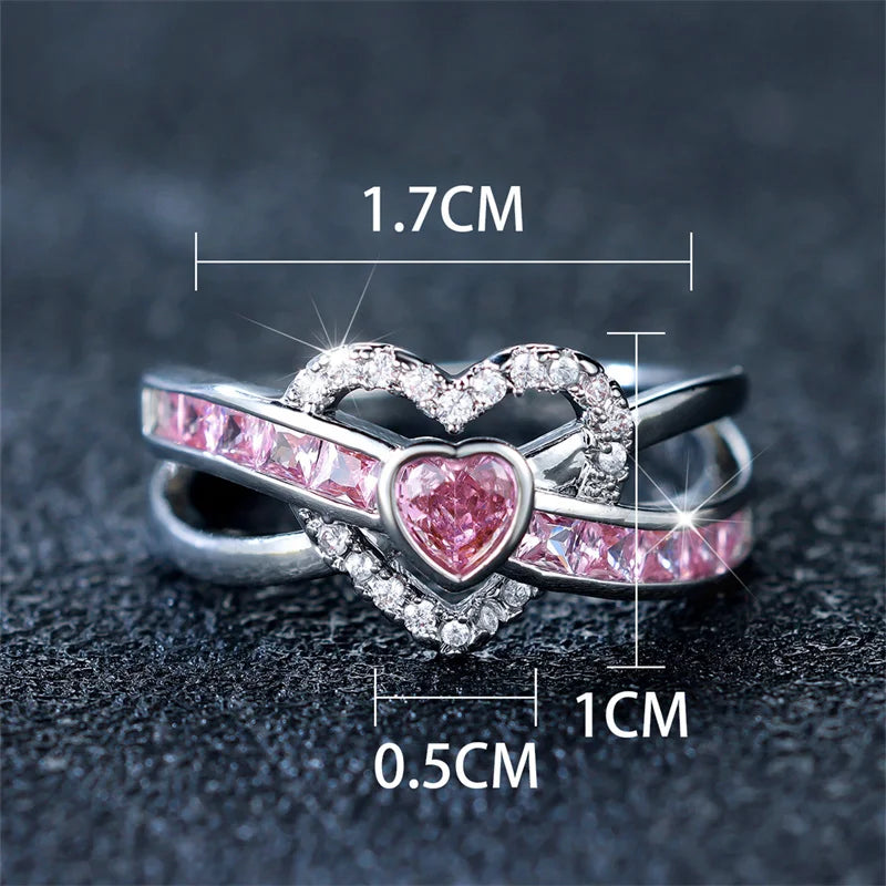 Bague Cœur Zircon Rose - Alliance Romantique Argentée