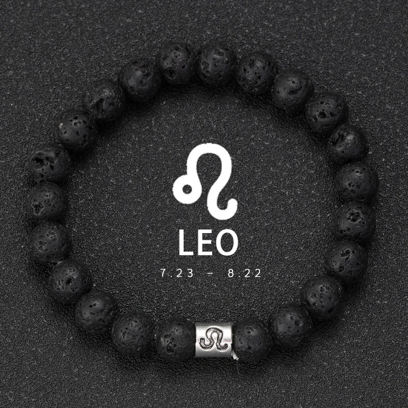 Bracelet Signe Astrologique Pierre Volcanique Naturelle - 12 Signes Zodiaque Bélier Vierge Capricorne Taureau Unisexe