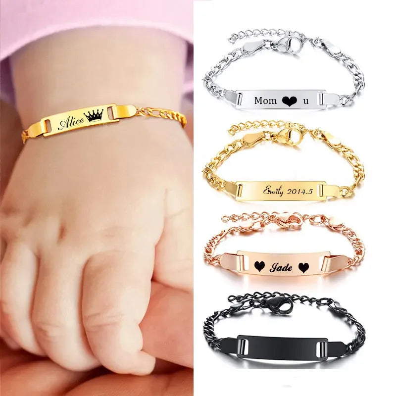 Bracelet Bébé Personnalisé Acier Inoxydable Gravure Prénom - Cadeau Naissance