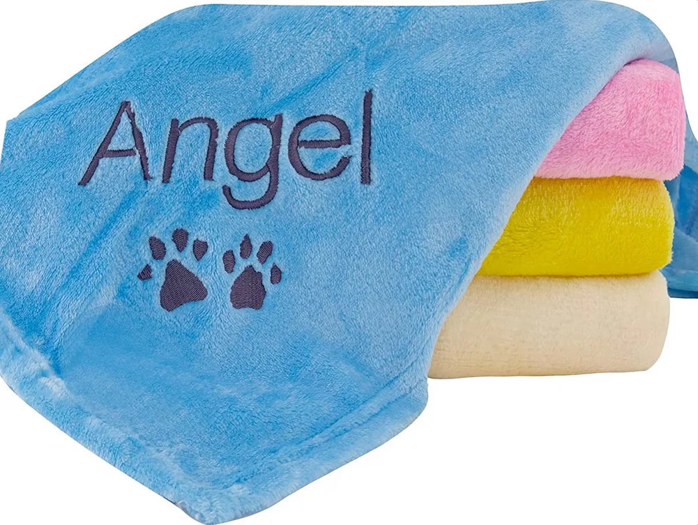 Couverture Personnalisée Brodée pour Chien Chat - Plaid Velours Confortable avec Nom - Lit Auto