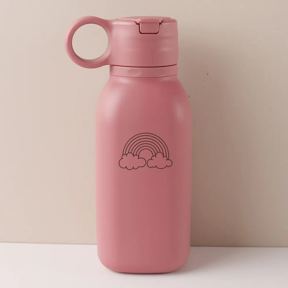 Gourde Personnalisable 450ml avec Paille Silicone - Bouteille Étanche Motif Arc-en-Ciel Enfant & Adulte