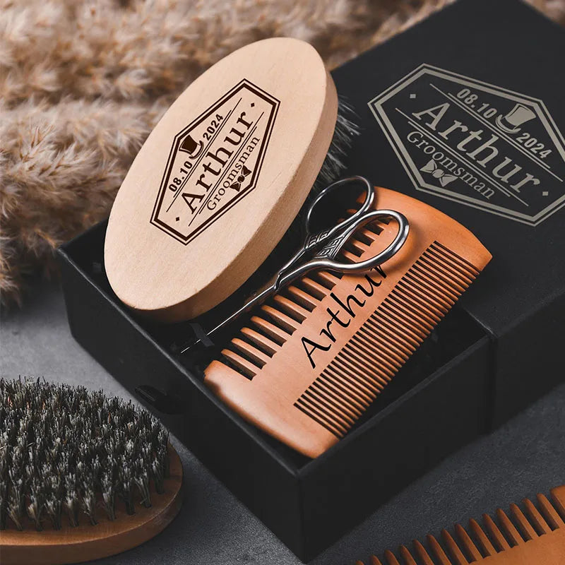 Brosse Barbe Bois Personnalisée Gravée - Cadeau Homme Fête des Pères Saint-Valentin