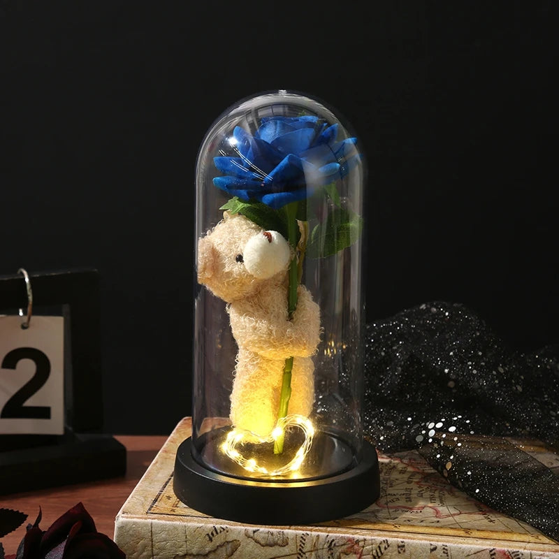 Rose Éternelle sous Cloche LED - Fleur Artificielle Lumineuse - Cadeau Saint-Valentin