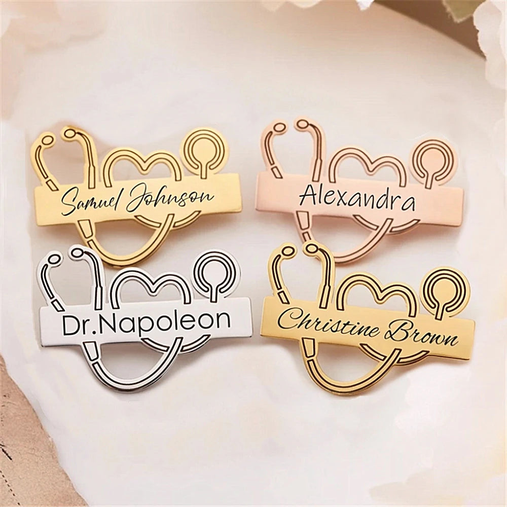 Broche Médicale Personnalisée Gravée - Pin's Professionnel Acier Inoxydable avec Logo & Prénom