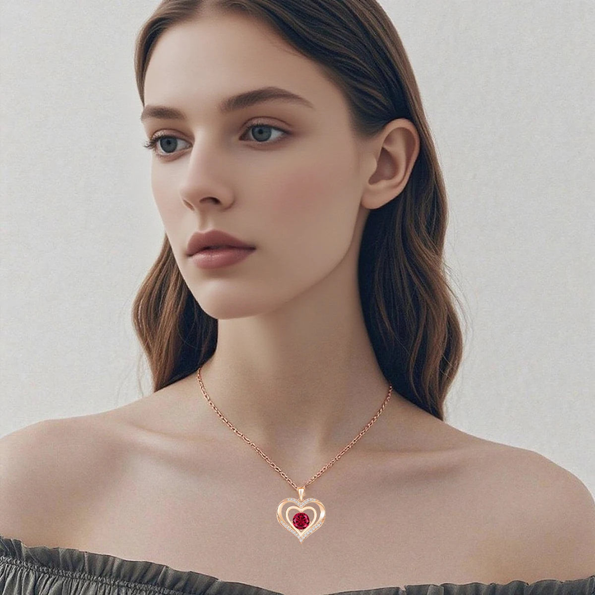 Collier Cœur avec Ourson et Rose - Coffret Cadeau Saint-Valentin