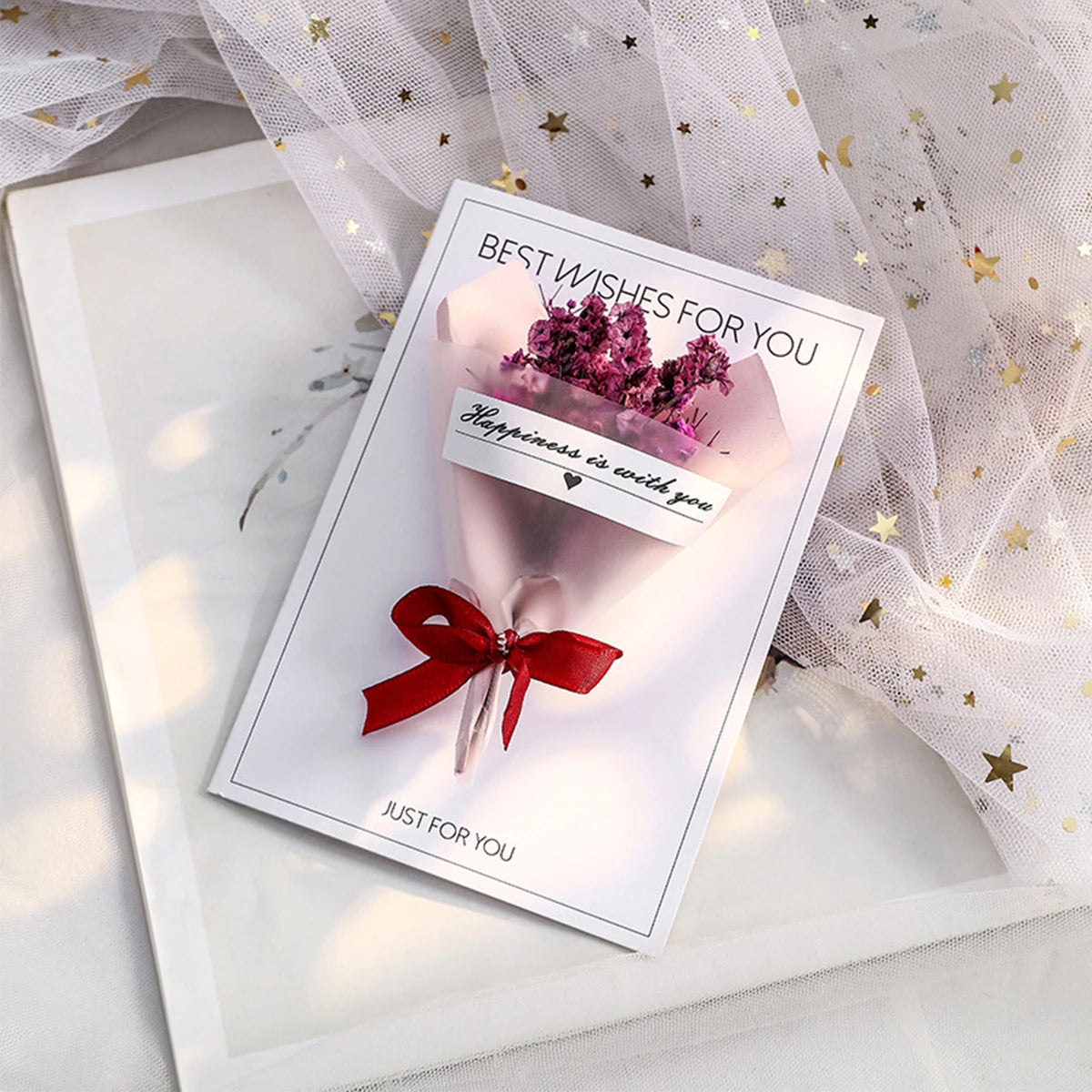 Carte de Vœux Artisanale avec Fleur Éternelle - Saint-Valentin Fête des Mères Anniversaire