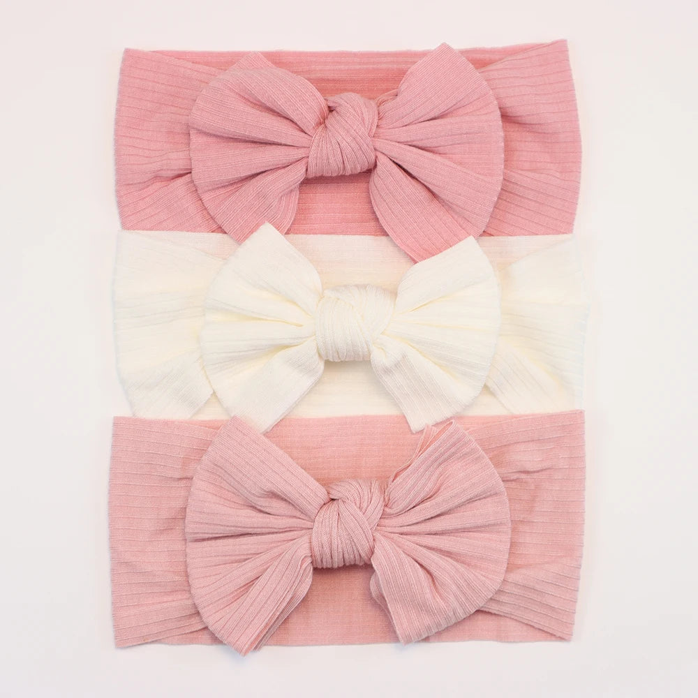 Set 3 Bandeaux Bébé Fille Élastiques avec Nœuds - Accessoires Cheveux Nouveau-né Turban Doux