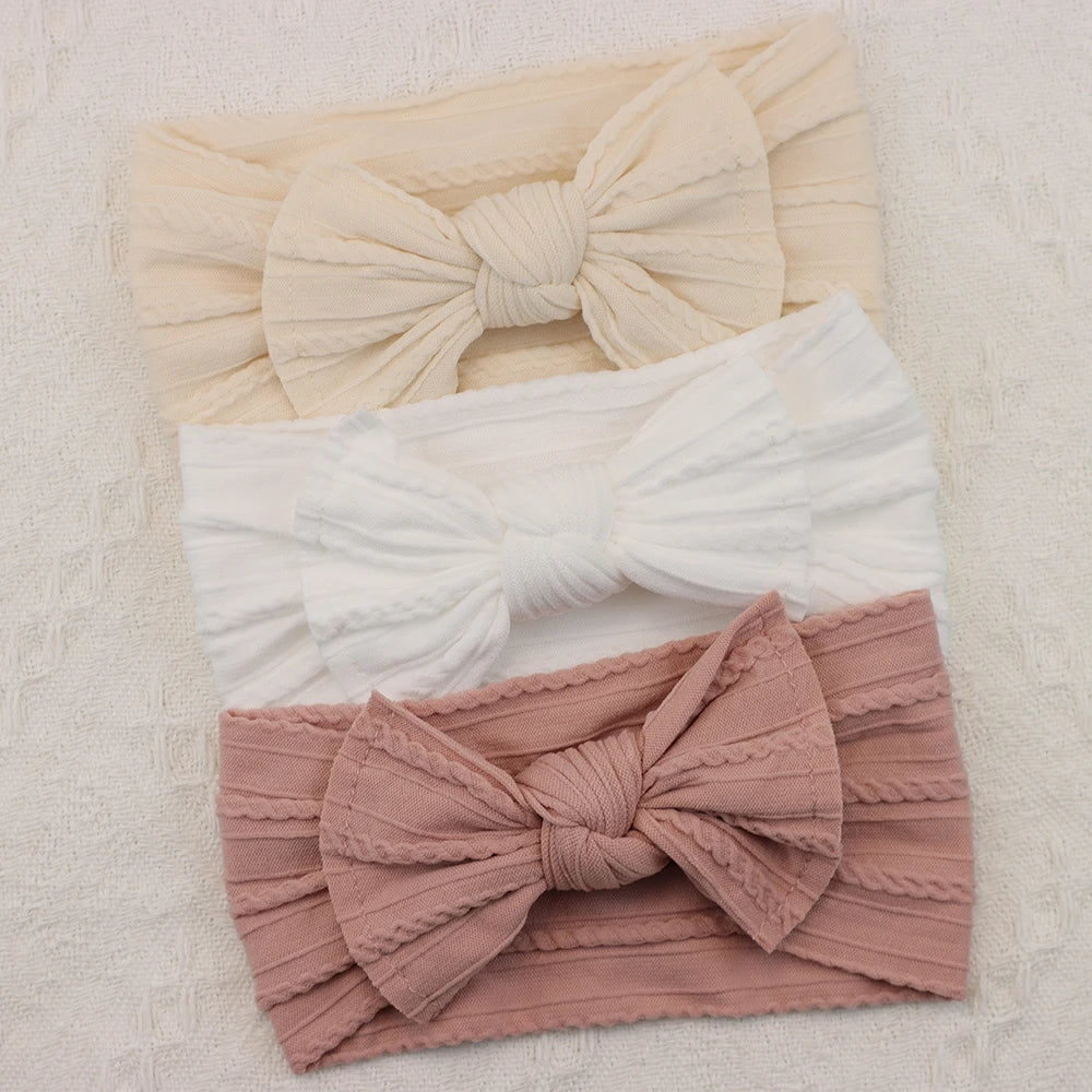Set 3 Bandeaux Bébé Fille Élastiques avec Nœuds - Accessoires Cheveux Nouveau-né Turban Doux