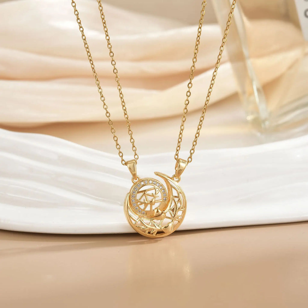 Collier Couple Magnétique Lune et Soleil - Bijou Saint-Valentin Acier Inoxydable