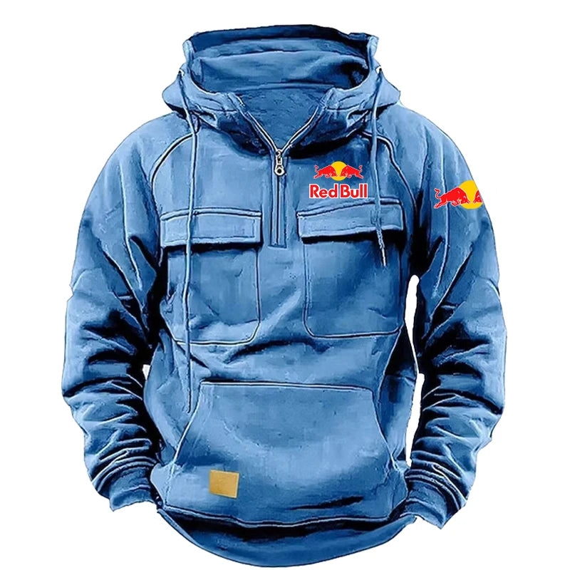 Sweat Capuche Homme Red Bull Rétro Zippé Doublé Polaire - Moto Streetwear