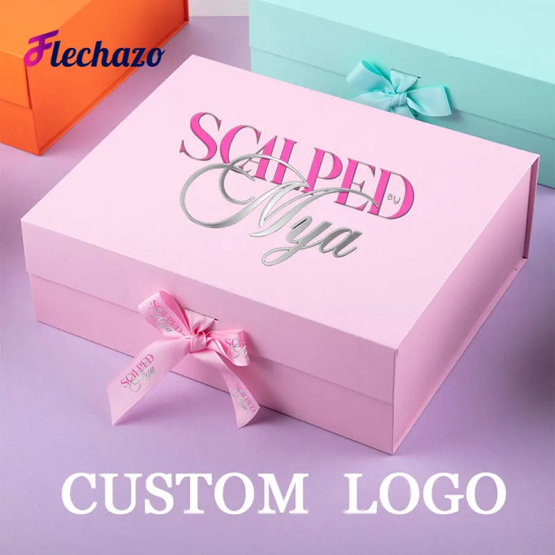 Boîte Cadeau Luxe Noire et Rose avec Ruban - Personnalisation Logo Incluse