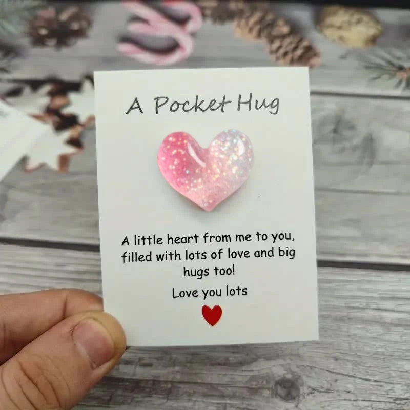 Porte-clés Pocket Hug Résine avec Carte d'Encouragement - Cadeau Amour Famille Amis Soutien Moral