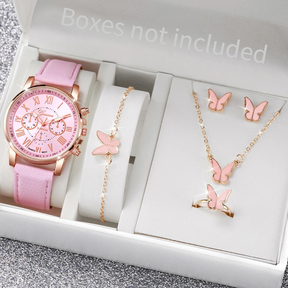 Coffret Montre Femme Quartz & Bijoux Cœur - Set 5/6 Pièces