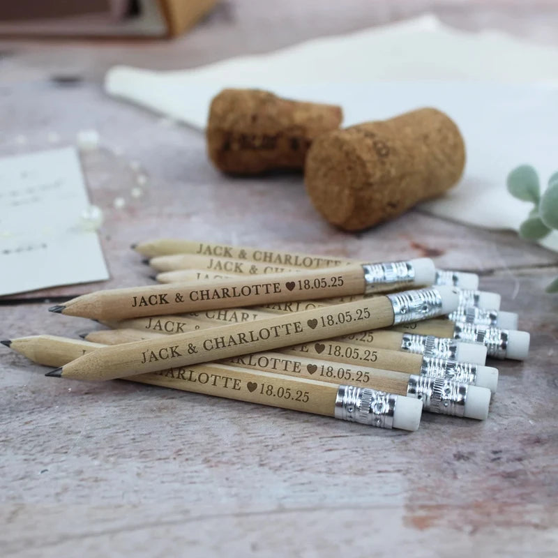 10 Crayons Bois Personnalisés Gravés - Cadeau Invités Mariage EVJF Bambou