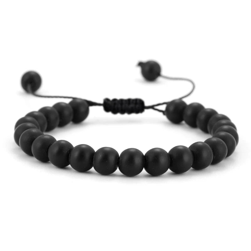 Bracelet Pierre de Lave et Œil de Tigre 8mm - Corde Tressée Ajustable Yoga Guérison Unisexe Bijou Spirituel