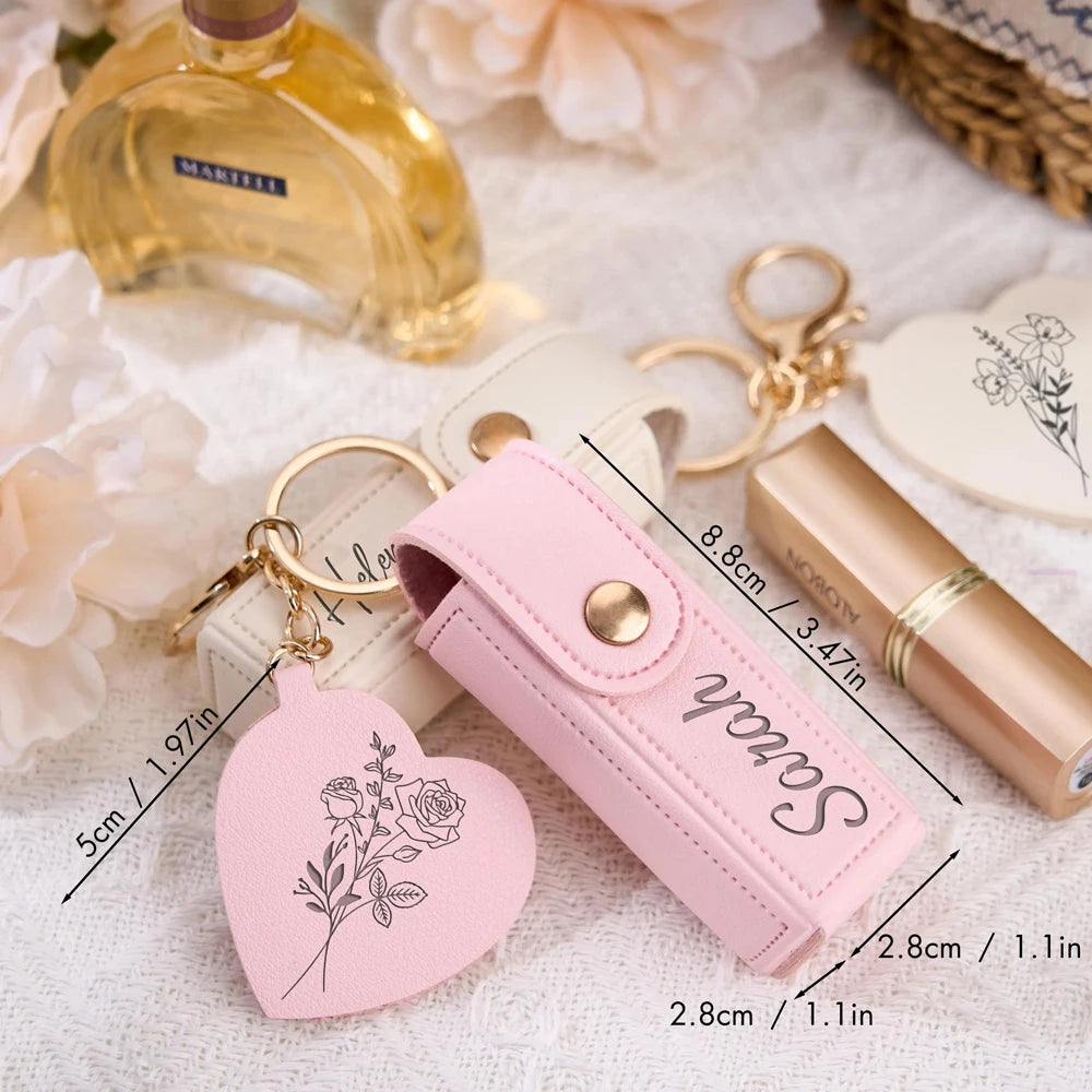 Étui Rouge à Lèvres Personnalisé Miroir Porte-Clés - Cadeau Demoiselle d'Honneur