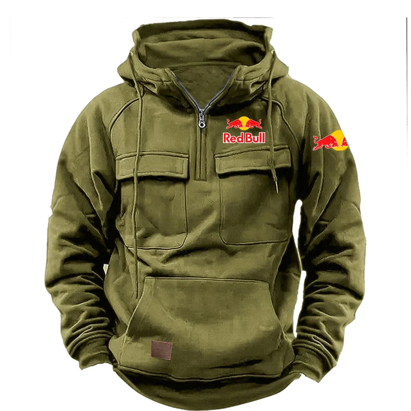 Sweat Capuche Homme Red Bull Rétro Zippé Doublé Polaire - Moto Streetwear