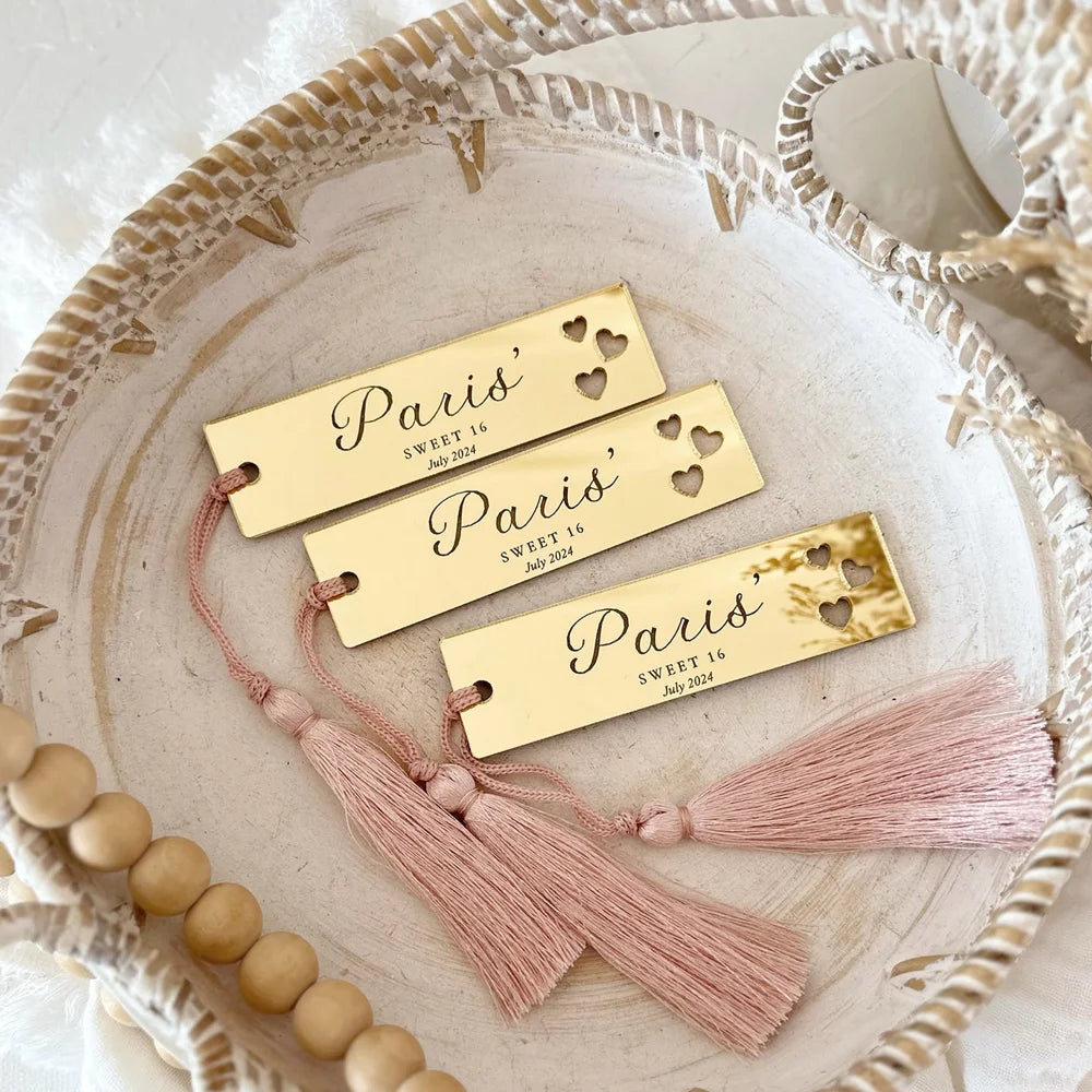 Marque-Places Personnalisés Miroir Acrylique Or Pompons - Mariage Lot 10/30