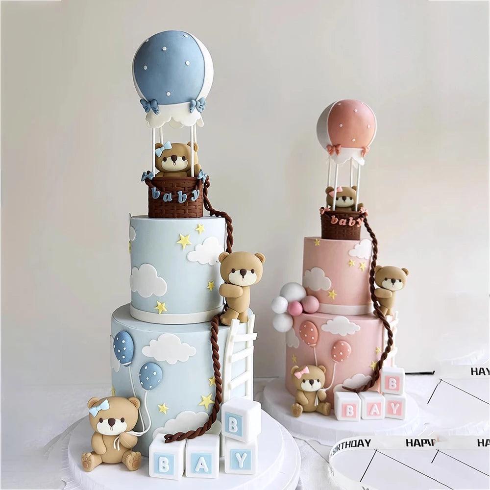 Décoration Gâteau Ourson 3D - Baby Shower & 1er Anniversaire - Rose/Bleu