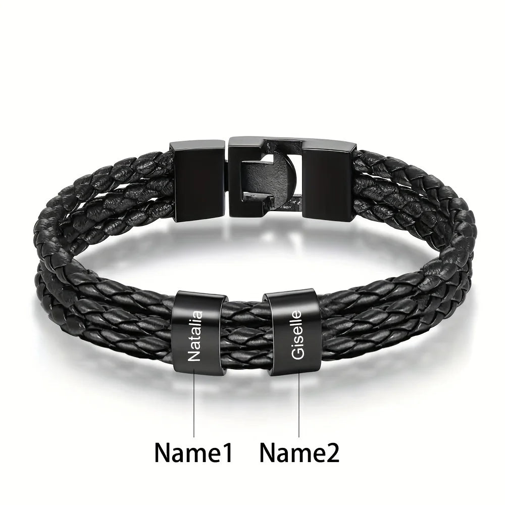 Bracelet Acier Inoxydable Personnalisé 1-5 Prénoms Homme - Gravure Famille Papa Grand-Père Cadeau Fête des Pères