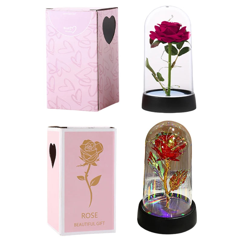 Rose Éternelle sous Cloche LED - Fleur Artificielle Lumineuse - Cadeau Saint-Valentin