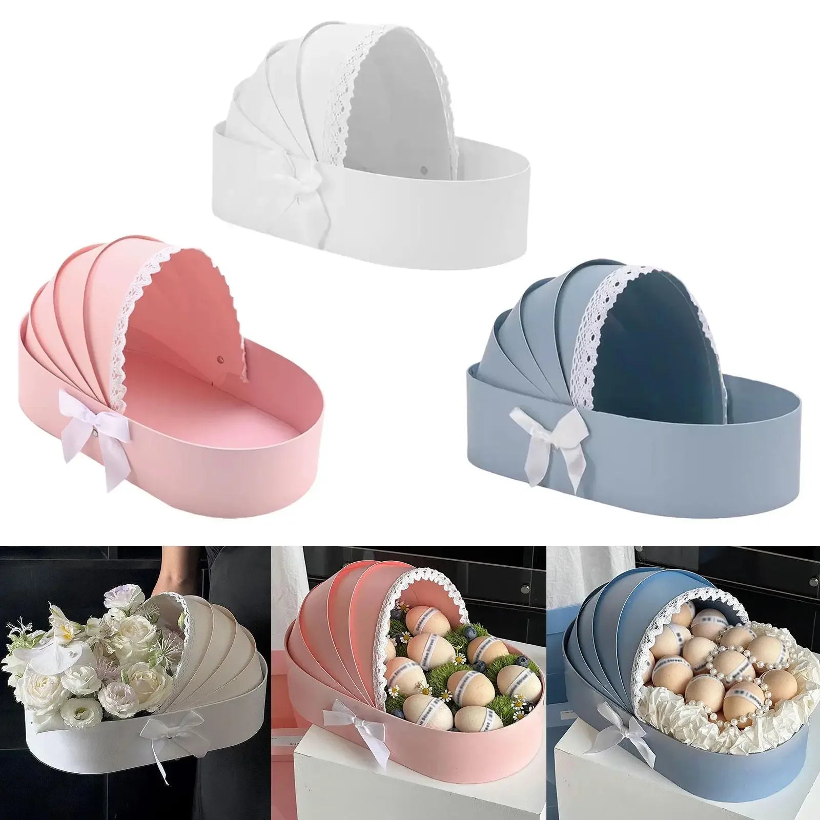 Boîte Cadeau Berceau Baby Shower - Arrangement Floral Romantique pour Naissance