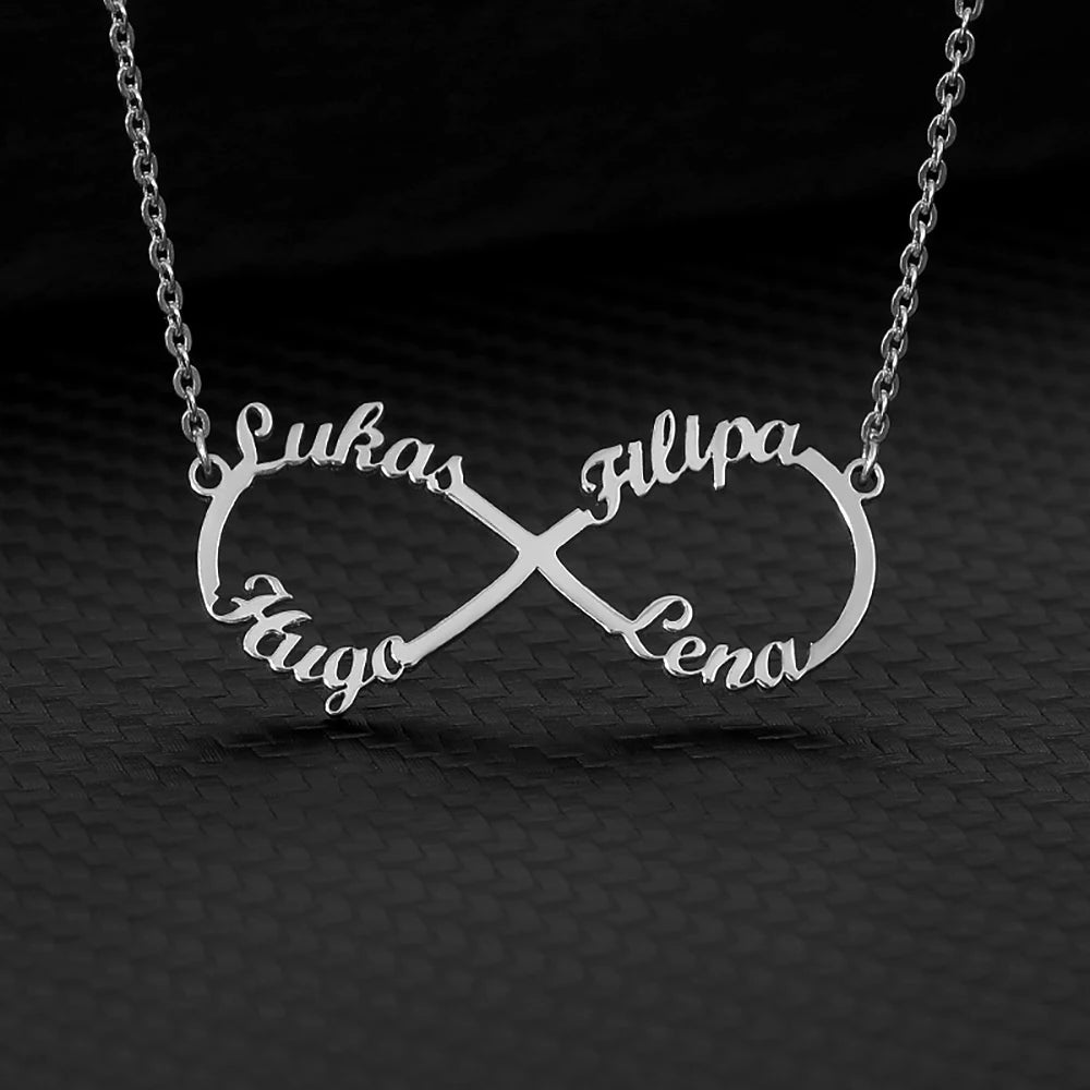 Collier Double Cœur Infini Personnalisé 2 Prénoms Acier Inoxydable - Cadeau Femme