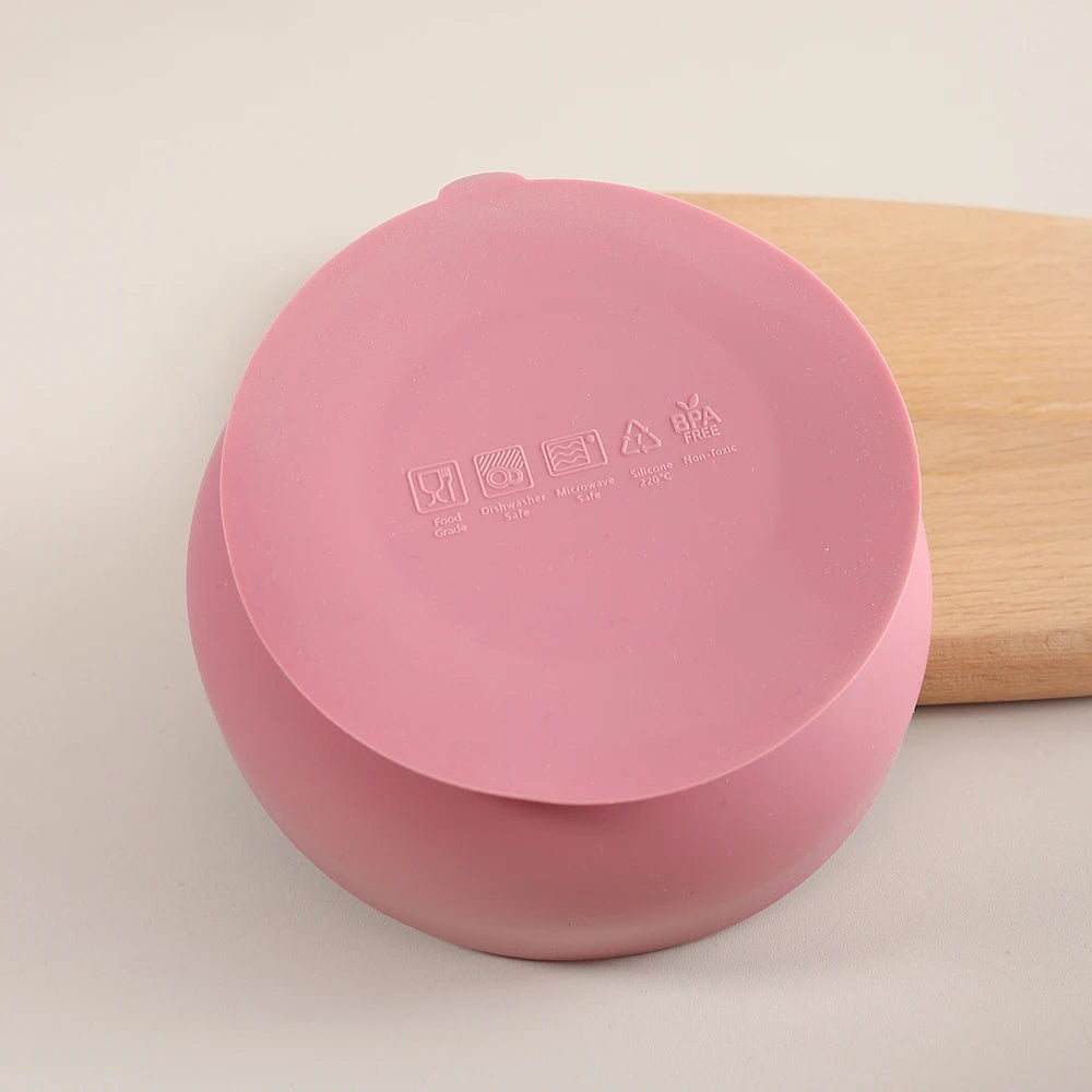 Bol Bébé Silicone 350ml avec Ventouse Anti-Renversement - Design Escargot Rose pour Apprentissage Autonomie
