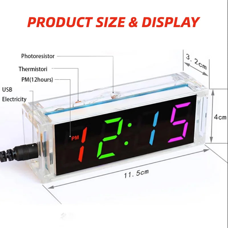 Kit Horloge Numérique LED DIY - Projet Électronique à Souder avec Alarme et Température