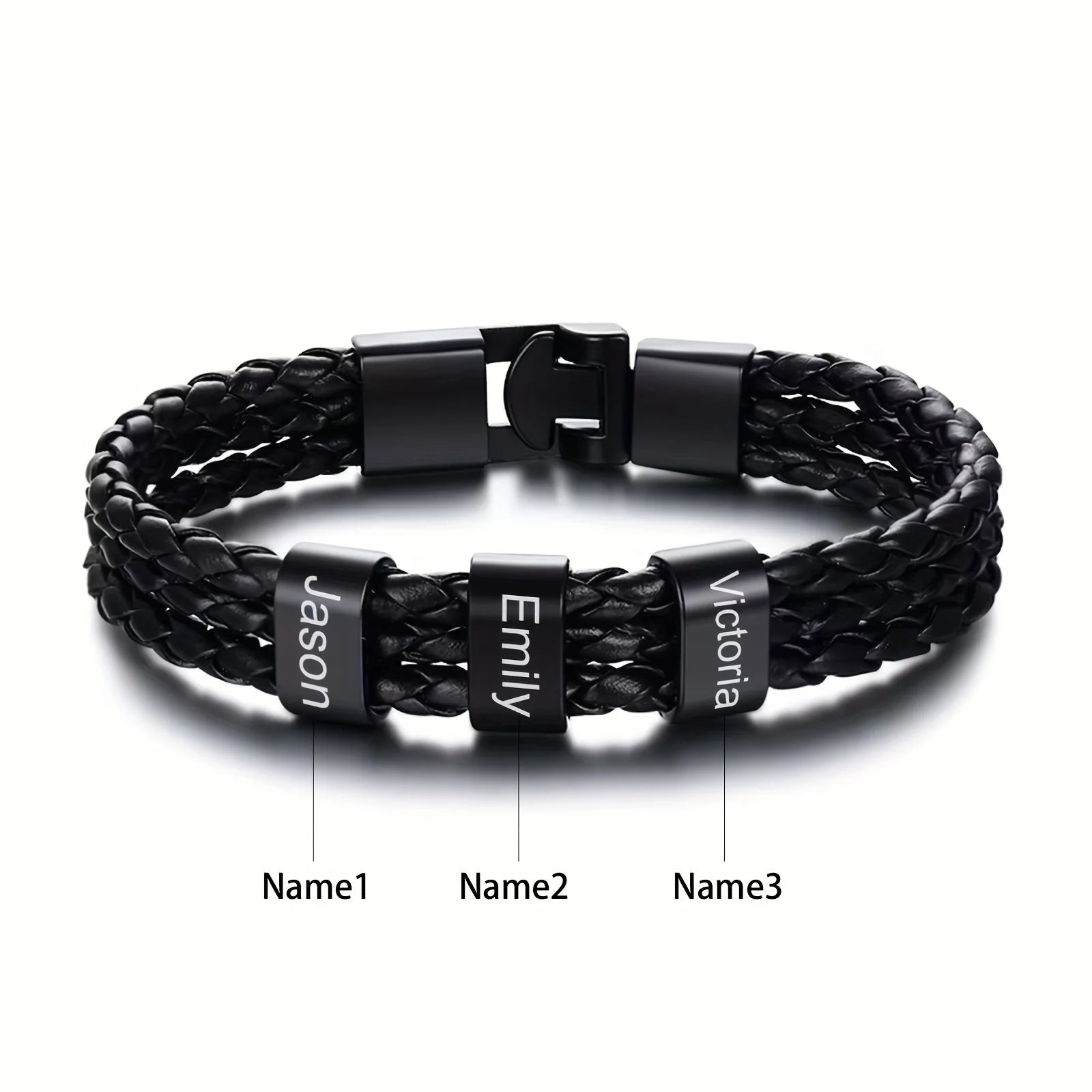 Bracelet Acier Inoxydable Personnalisé 1-5 Prénoms Homme - Gravure Famille Papa Grand-Père Cadeau Fête des Pères