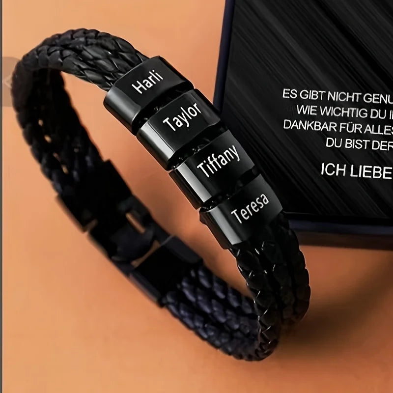 Bracelet Acier Inoxydable Personnalisé 1-5 Prénoms Homme - Gravure Famille Papa Grand-Père Cadeau Fête des Pères