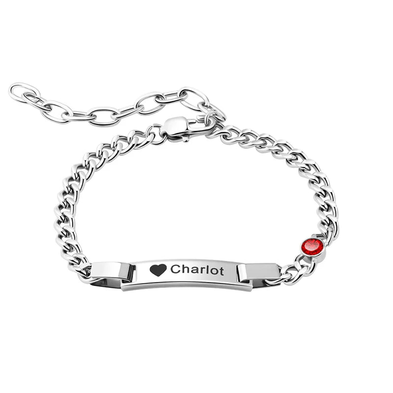 Bracelet Bébé Personnalisé Pierre de Naissance Plaqué Or 18K - Gravure Prénom Cadeau Naissance