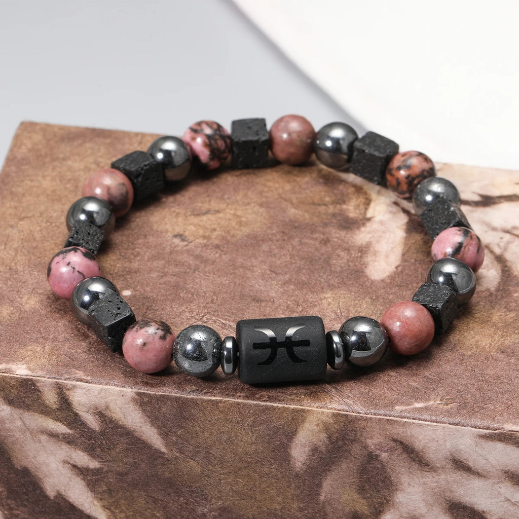 Bracelet Signe Astrologique Pierres Naturelles - 12 Signes Zodiaque Verseau Cancer Vierge Poissons Bijou Unisexe