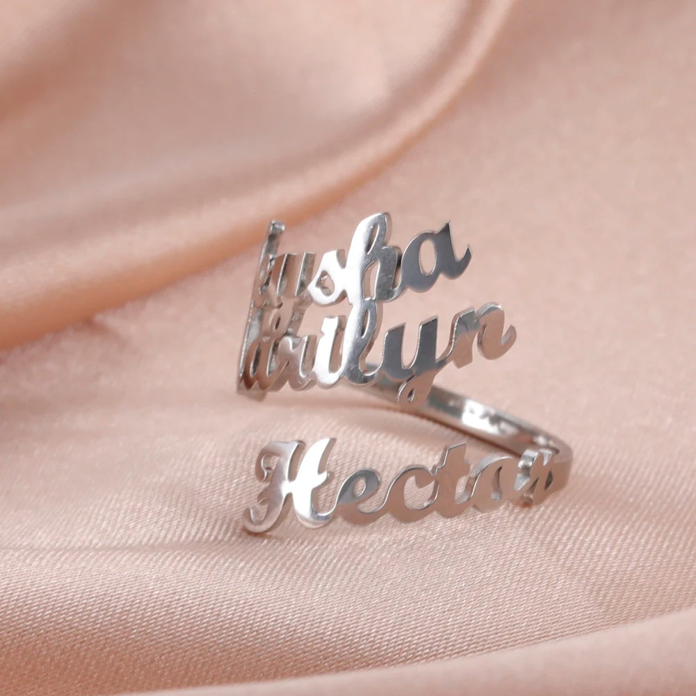 Bague Double Prénom Personnalisée Acier Inoxydable - Couple Famille Or