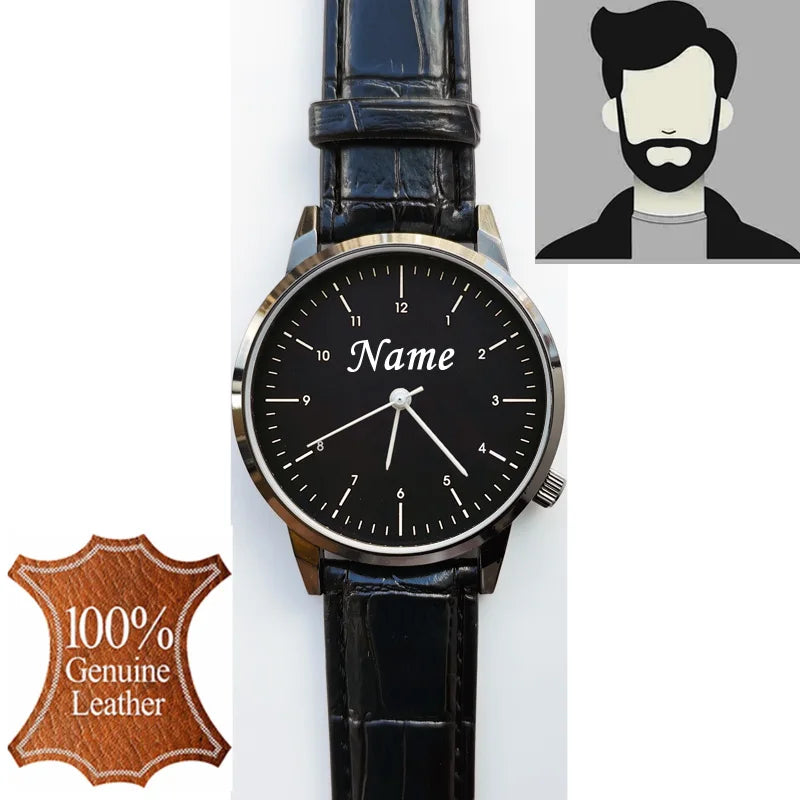 Montre Personnalisée Gravée Homme Femme - Étanche 3ATM Nom Logo sur Mesure - Cadeau Unique