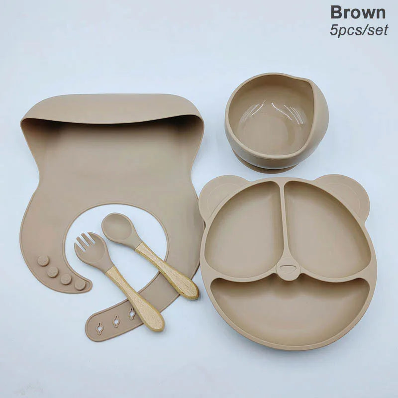 Set Vaisselle Silicone Bébé Personnalisé 8 Pièces - Assiette Bol Tasse Bavoir Prénom